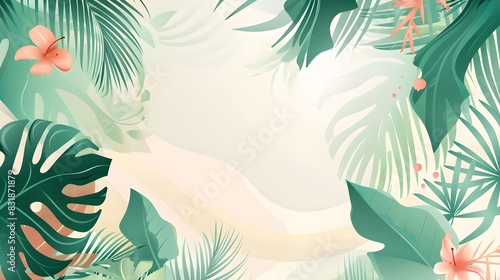 Modern tropical background. Jungle plants nature backdrop. Summer palm leaves wallpaper.