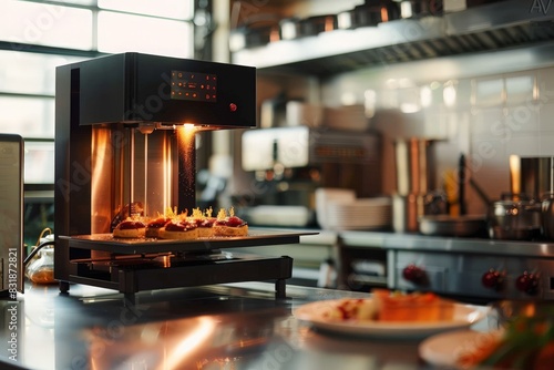 A culinary 3D printer that concocts gourmet dishes by printing complex flavors and textures from various food-based inks photo