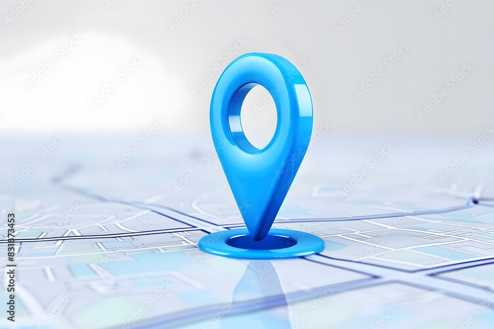 3D icon of a location pin in blue color on a white background in the style of a cartoon style, with a minimalistic design using simple shapes and clean lines, with a glossy finish to give it an elegan 3D icon of a location pin in blue color on a white background in the style of a cartoon style, with a minimalistic design using simple shapes and clean lines, with a glossy finish to give it an elegan