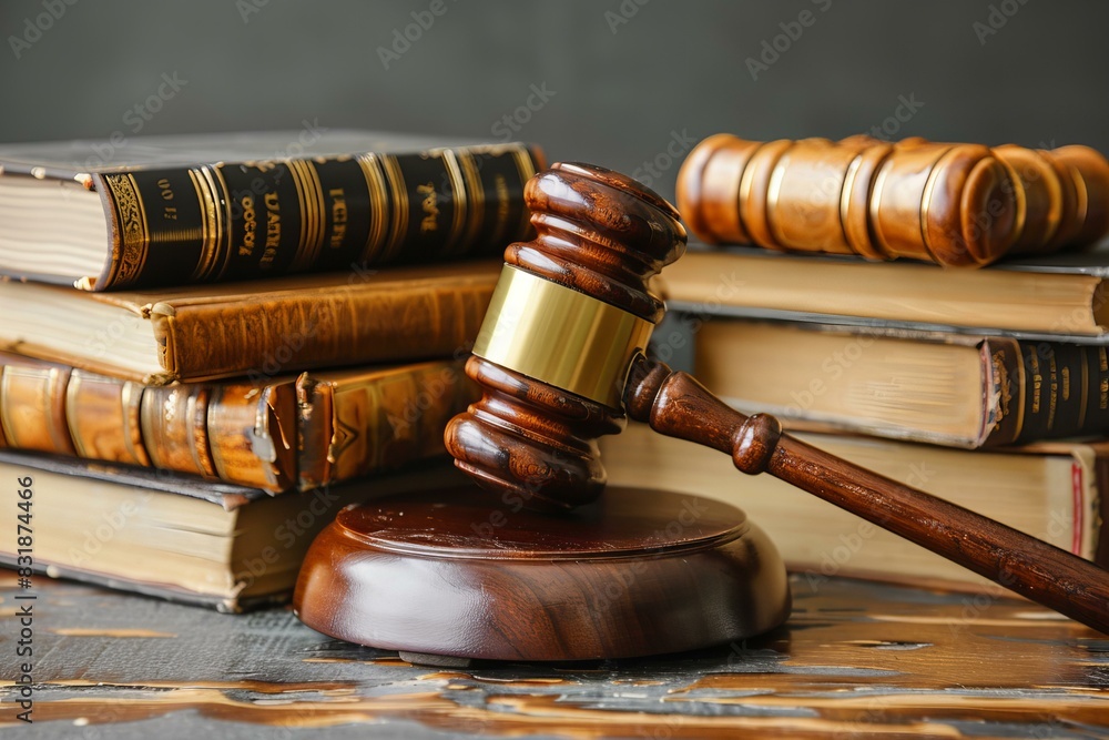 Wooden gavel on books Wooden gavel on books