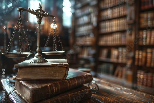 Justice scale on stack of books photo