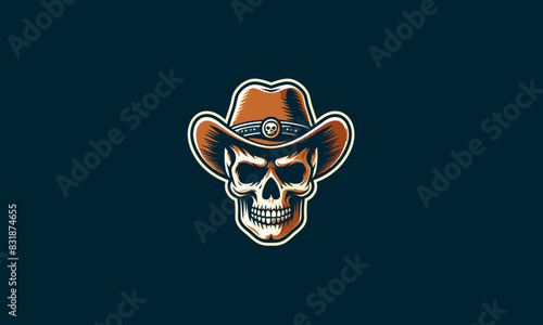 head skull wearing hat cowboy vector flat design