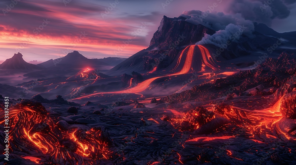 Fototapeta premium A fusion of molten lava reds and obsidian blacks, capturing the raw power of volcanic creation