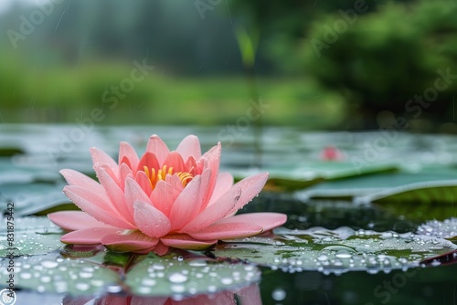 Pink flower floats in water