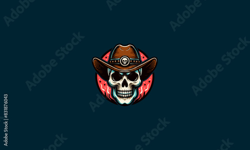 head skull wearing hat cowboy vector flat design