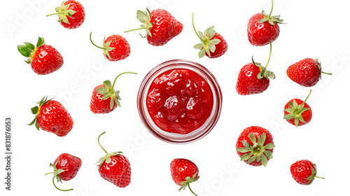 Red strawberry jam on bowl isolated on white background photo