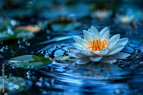 White flower floating in water pond