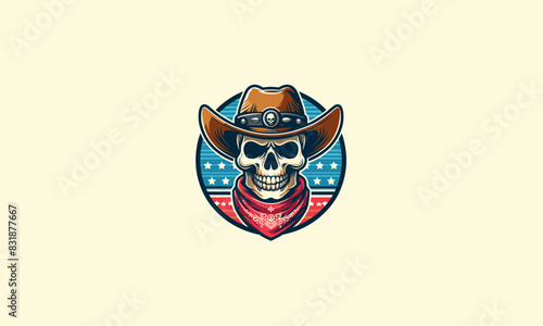 head skull wearing hat cowboy vector flat design