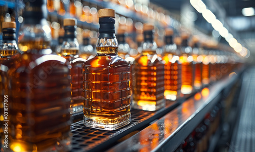 Rows of bottles filled with whiskey are seen at distillery.