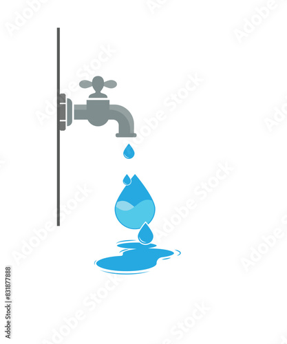 Cartoon water tap with falling dropwater stock illustratio
