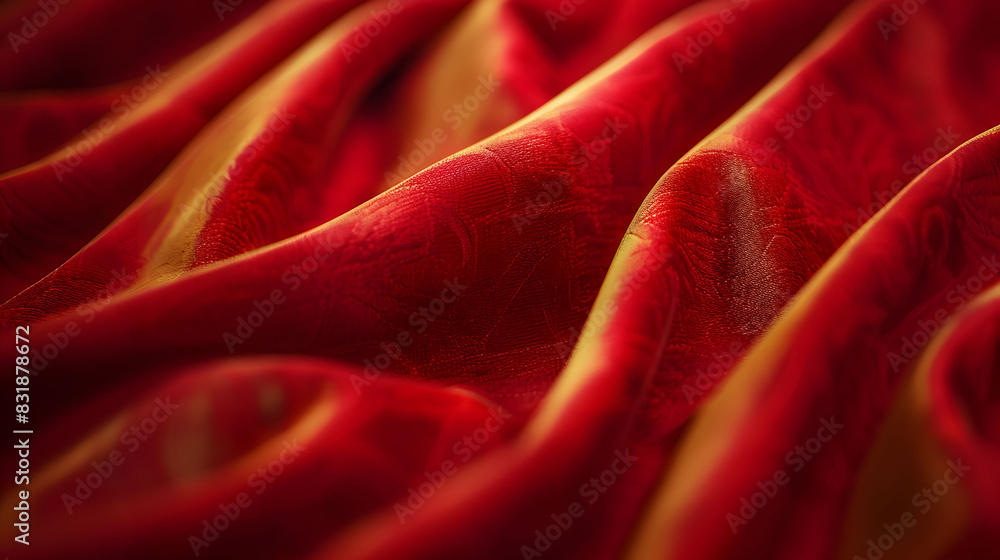 Detailed view of a bright red and yellow silk cloth Detailed view of a bright red and yellow silk cloth