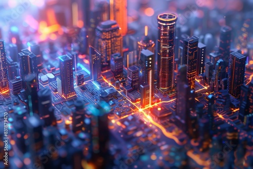 3d generated holographic cityscape, perfectly usable for all kinds of topics related to technology or city life © Ahmed