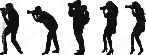 people taking pictures silhouette on white background