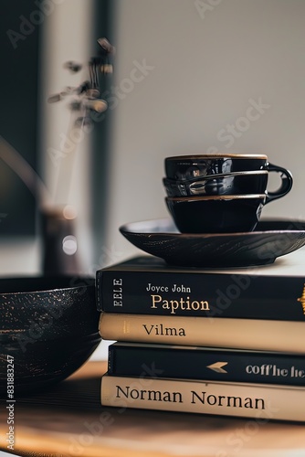 AI tazza da caffè sopra pila di libri 04 photo