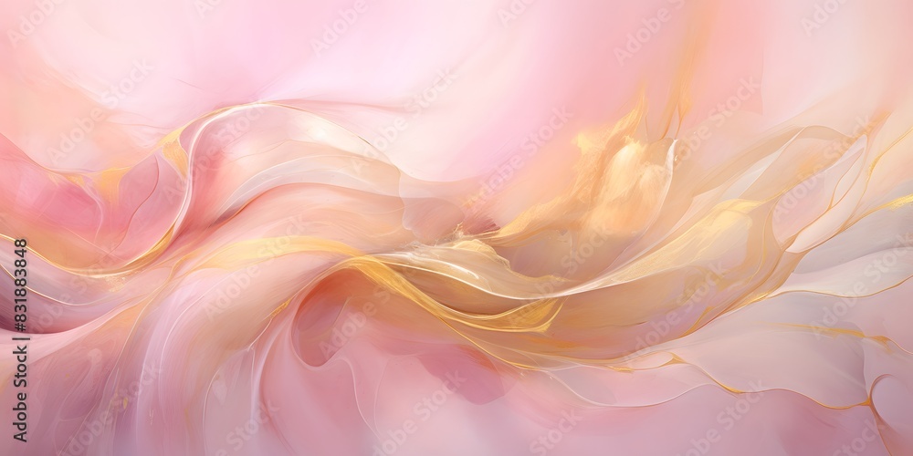 Obraz premium Abstract background with pink and yellow swirls, light soft tones, flowing organic shapes, blurred edges, dreamy atmosphere, elegant style, soft lighting, ethereal details, pastel colors, romantic