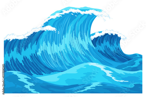 Ocean waves, splash water, marine sea storm element. Blue sea or ocean wave with spray, foam on crest. illustration