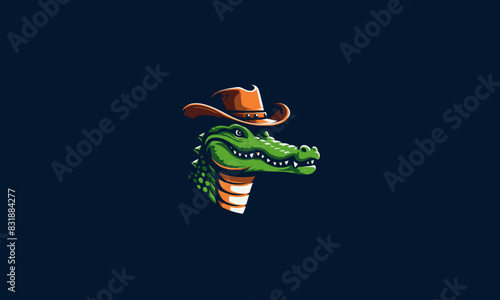head crocodile wearing hat cowboy vector mascot design