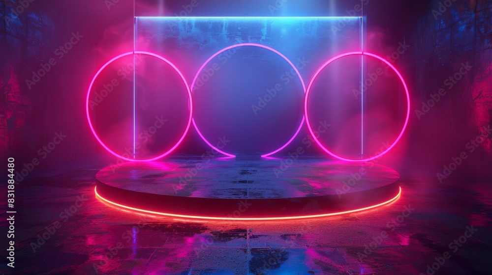 Moody ambiance enlivened by vibrant neon rings