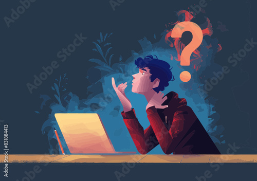 Contemplative Businessman Solving Problem, Questioning with Doubt, Seeking Clarity - Uncertainty Concept Vector Illustration