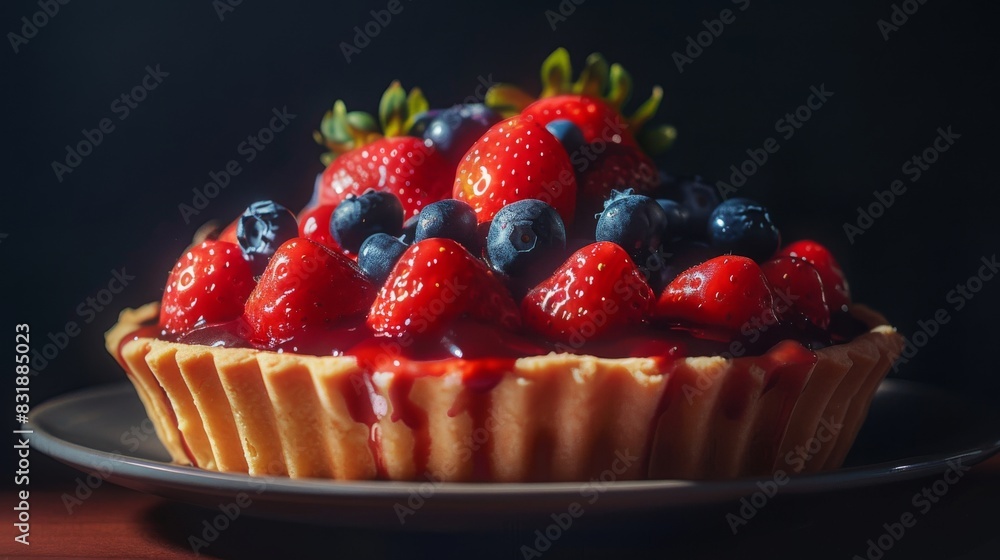 Close-up shot of a vibrant fruit tart Close-up shot of a vibrant fruit tart