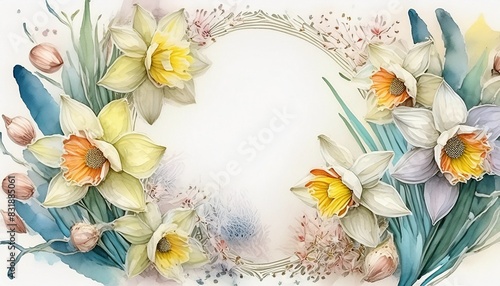 Fototapeta Naklejka Na Ścianę i Meble -  A watercolor background of plants and flowers with copy space