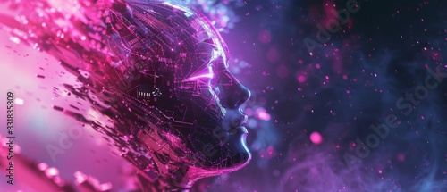 Illustrate a futuristic, mind-controlled machine in a high-tech digital style with neon accents photo