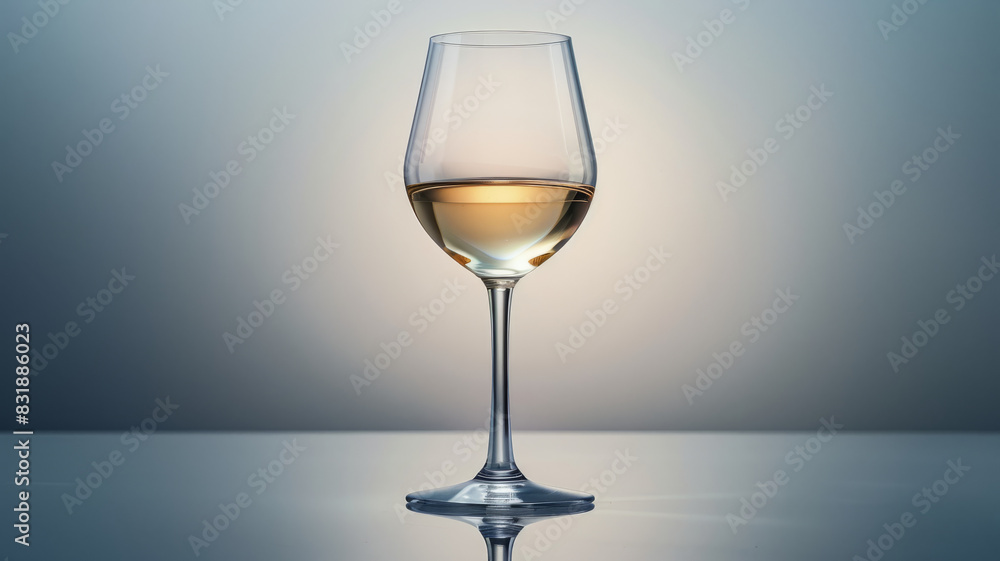 Glass of white wine on reflective surface with gradient background. Glass of white wine on reflective surface with gradient background.