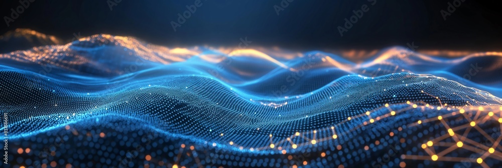 glowing polygonal wireframe mesh on dark blue glowing polygonal wireframe mesh on dark blue