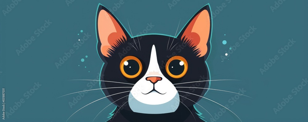 Fototapeta premium Cute black and white cat with big eyes looking up.