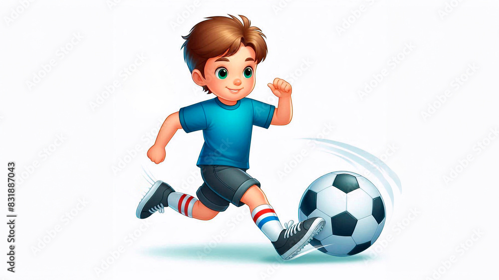 Illustration of a boy playing football with a soccer ball, isolated on a white background Illustration of a boy playing football with a soccer ball, isolated on a white background