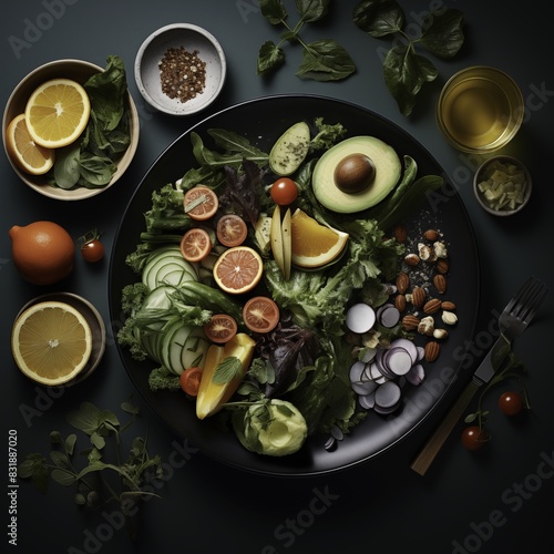 Exquisite and Healthy: Capturing a Beautifully Plated Meal with Fresh Ingredients and Vibrant Colors