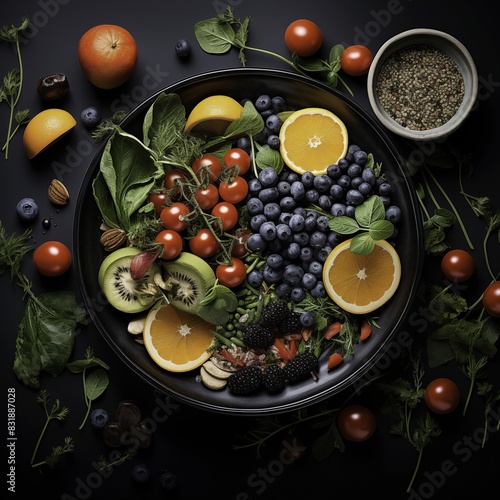 Exquisite and Healthy: Capturing a Beautifully Plated Meal with Fresh Ingredients and Vibrant Colors