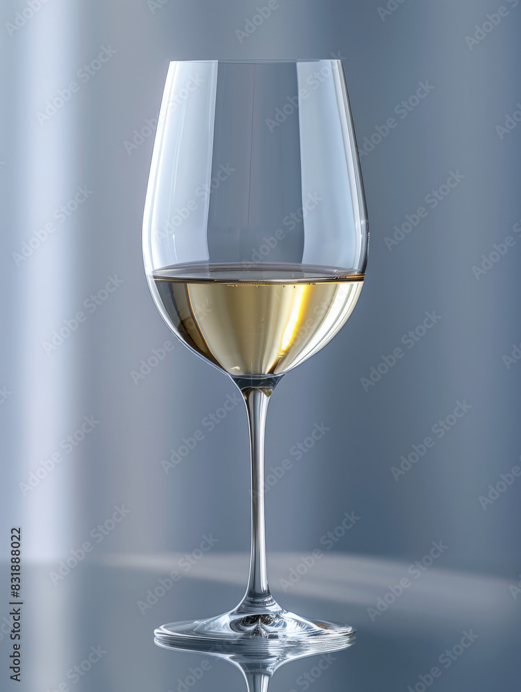 A glass of white wine on a reflective surface. A glass of white wine on a reflective surface.