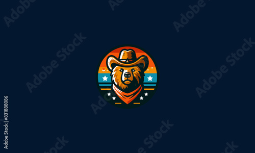 head grizzly wearing hat cowboy vector mascot design