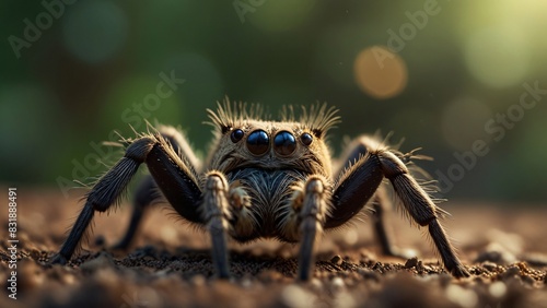 closeup poisonous tarantula in nature