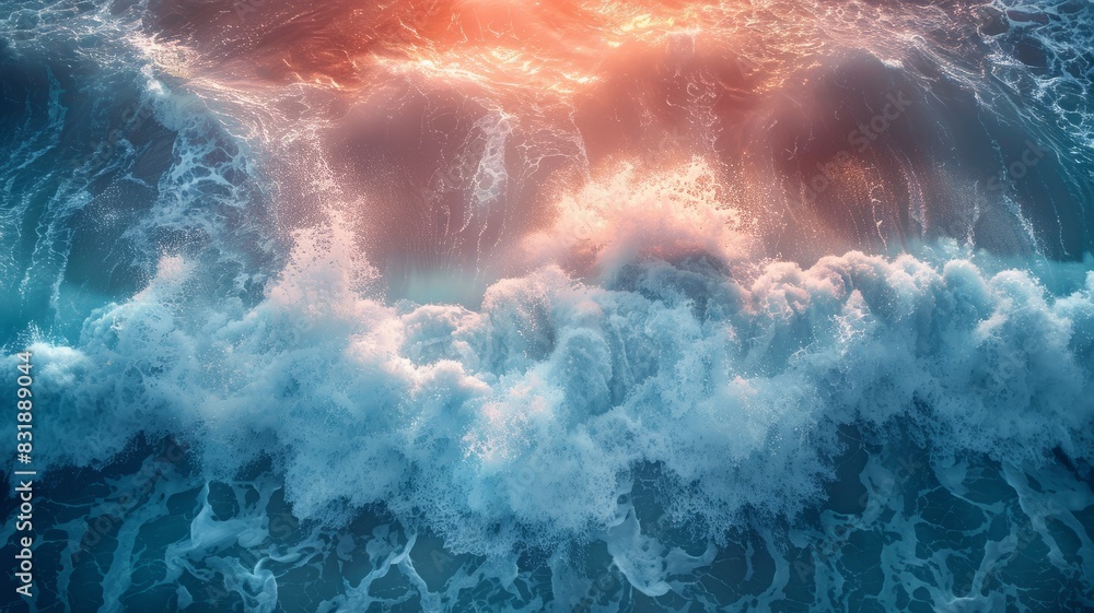 Fototapeta premium Abstract blue sea water with white wave for background Ocean Waves Top View