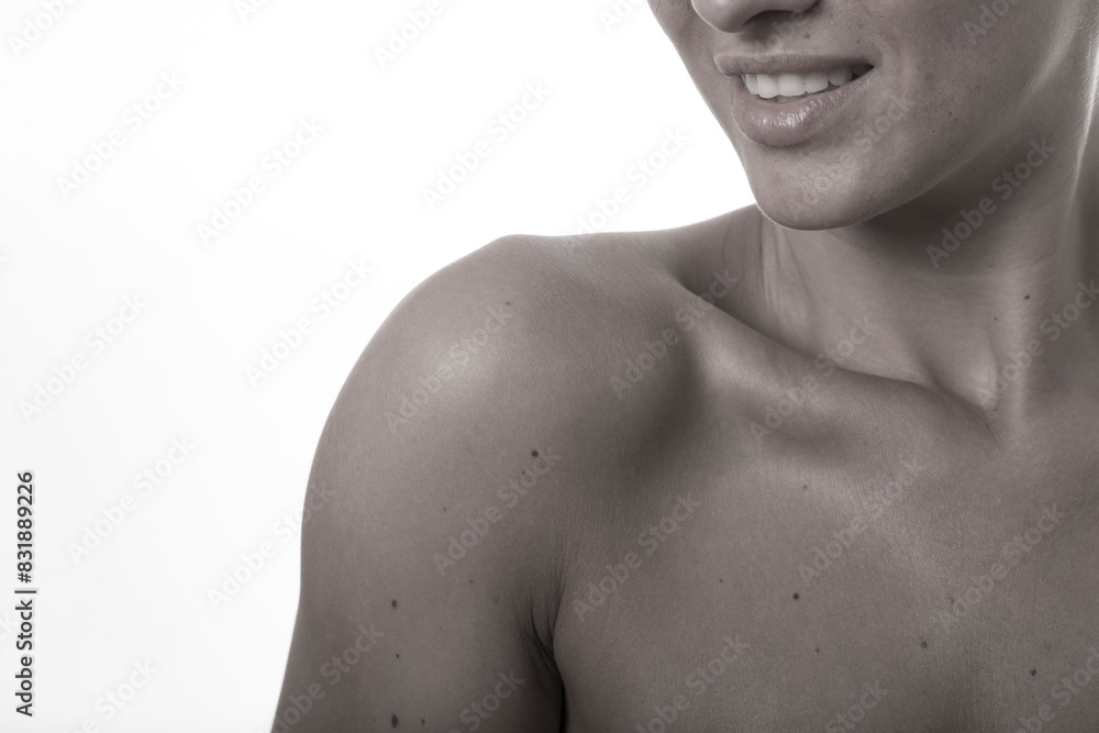 Close up portrait of a young woman casual portrait in a positive way, big smile, beautiful model posing in studio Close up portrait of a young woman casual portrait in a positive way, big smile, beautiful model posing in studio