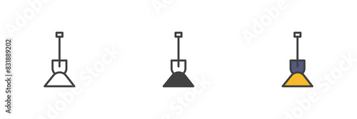 Shovel and heap of cement different style icon set