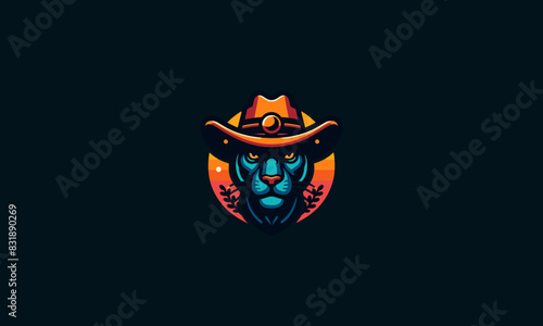 panther angry wearing hat cowboy vector mascot design
