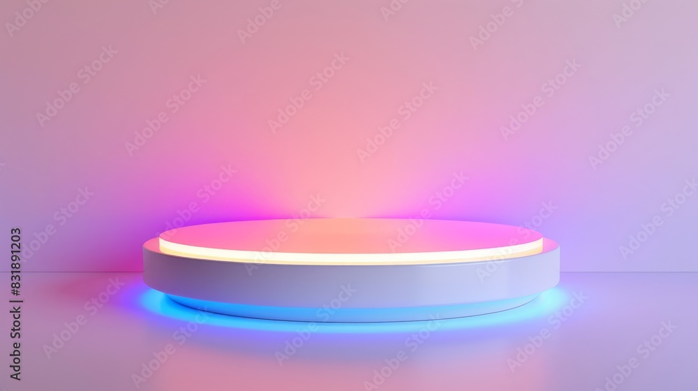 Sleek lines of the modern podium accentuated by neon lights Sleek lines of the modern podium accentuated by neon lights