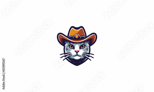 cat angry wearing hat cowboy vector mascot design