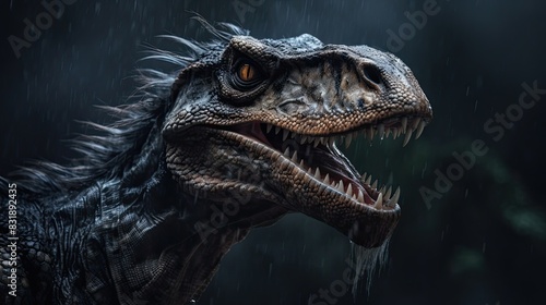 Close Up of Dinosaur in Rain