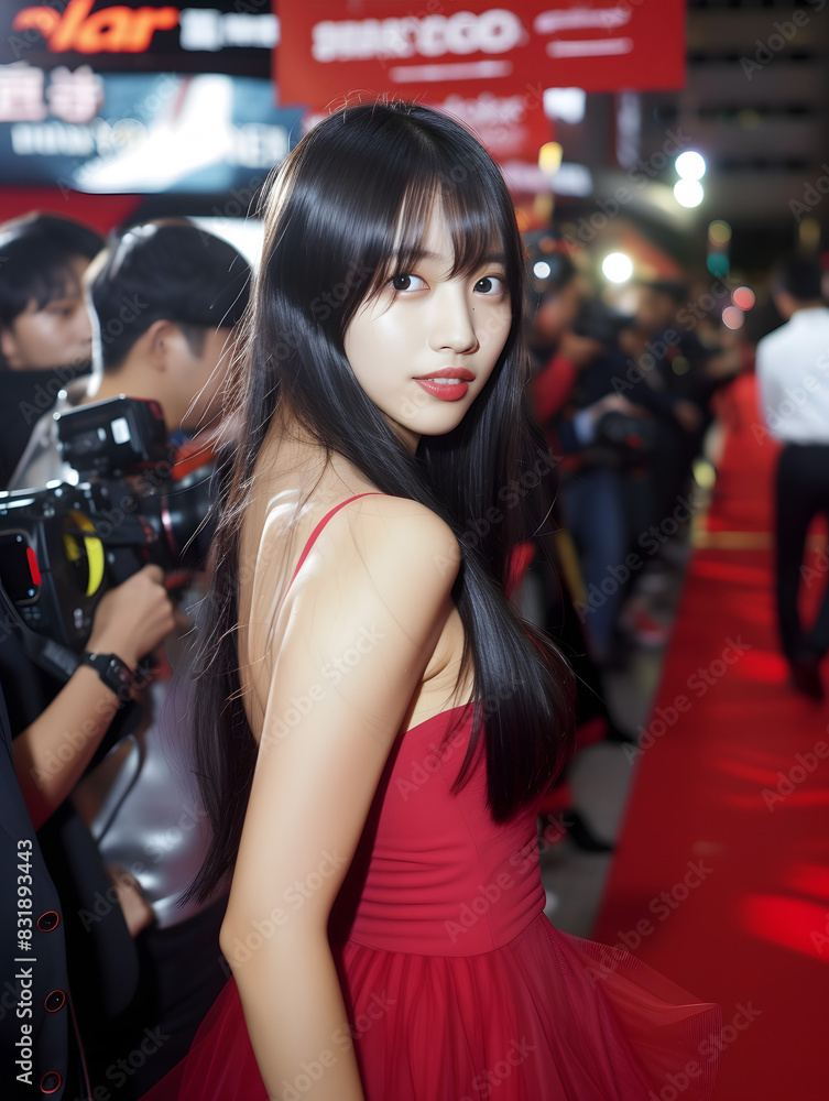 レッドカーペットの女優風アジア人女性 レッドカーペットの女優風アジア人女性
