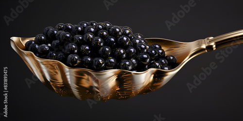 spoon in a bowl of caviar;  Elderberry or Sambucus Nigra, many row organic dark berries and spoon, close up.

 photo