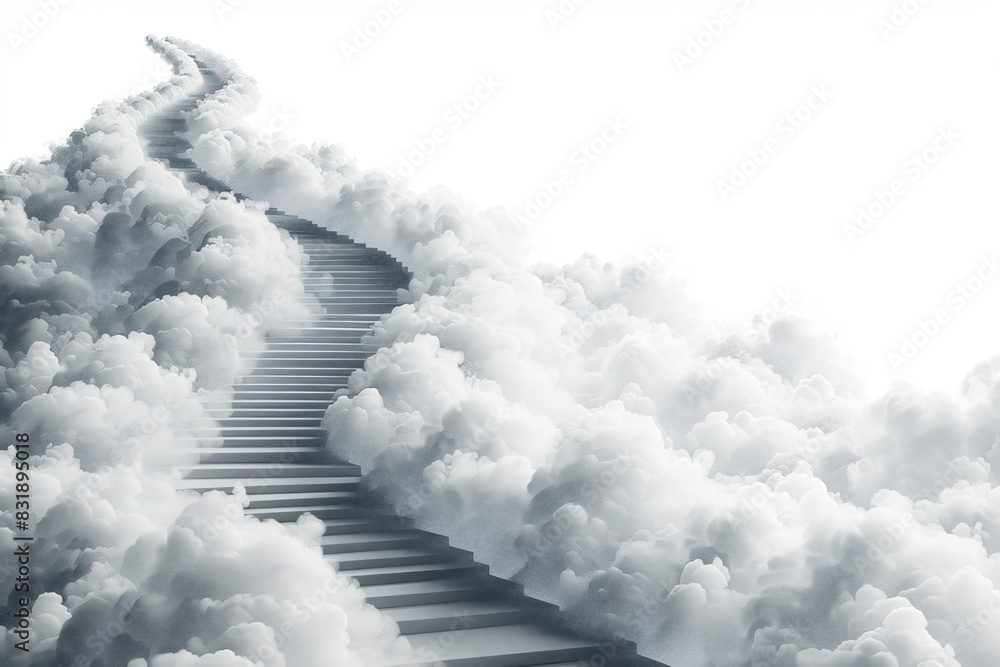 Cloud stairs arranged in the shape of long winding staircases