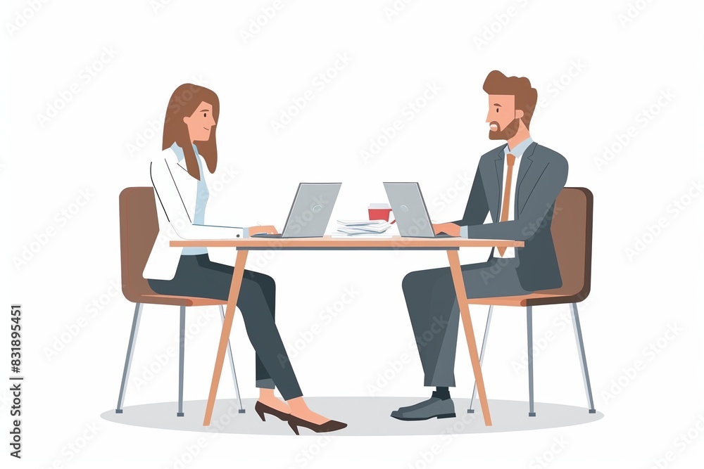Business meeting with a man and woman sitting across a table