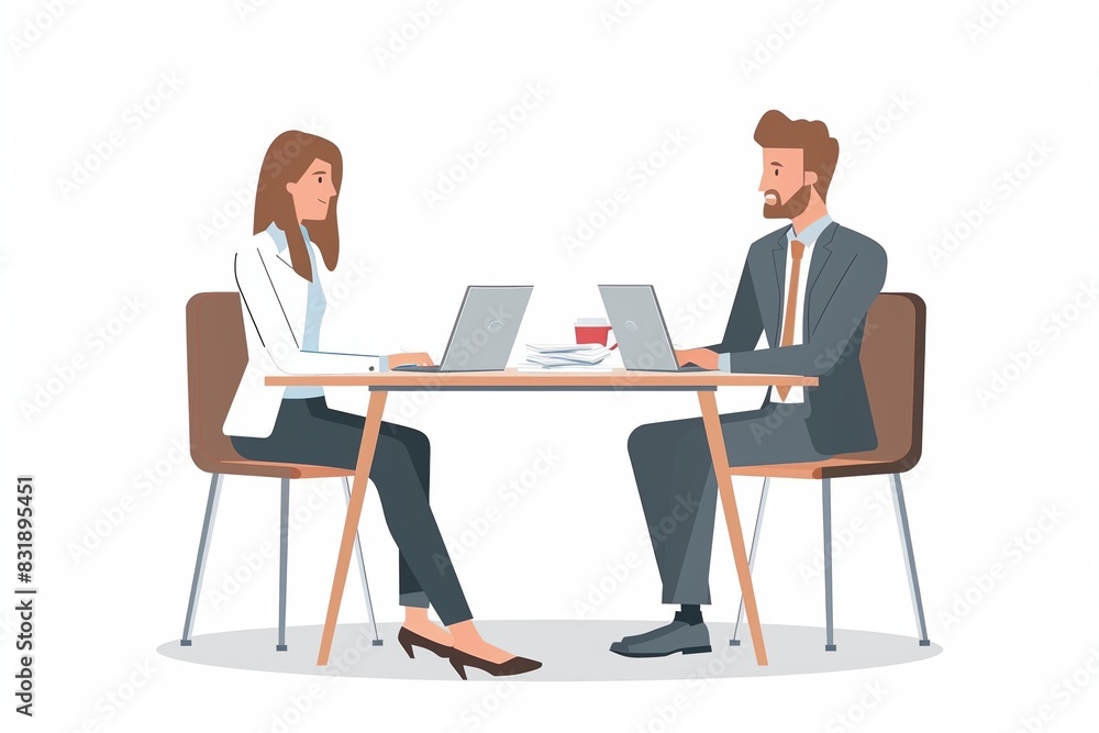 Business meeting with a man and woman sitting across a table Business meeting with a man and woman sitting across a table
