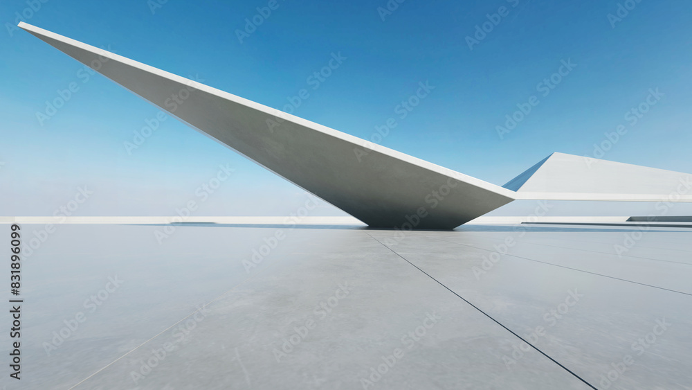 Fototapeta premium 3d render of abstract modern architecture with empty concrete floor, car presentation background.