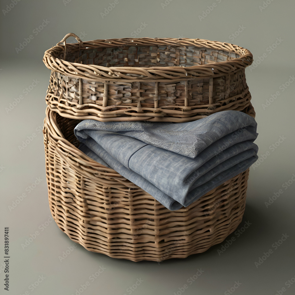 Obraz premium basket with clothes on drake background . 