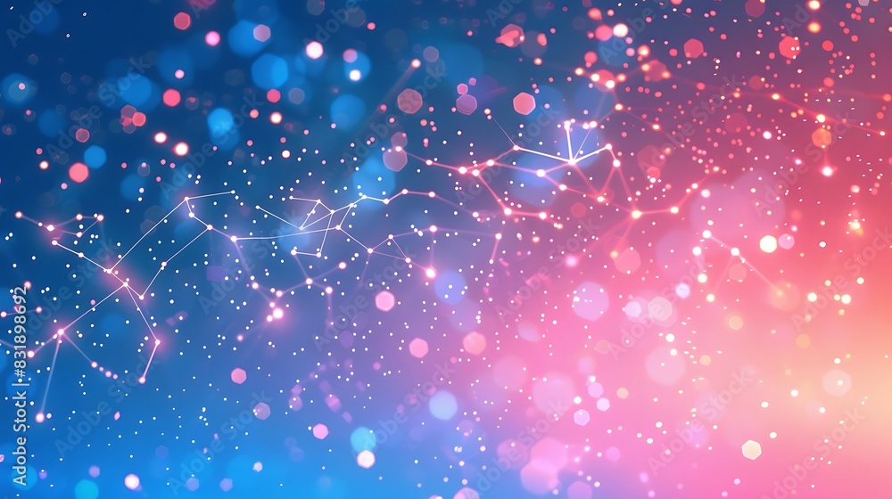 Abstract data constellations forming a celestial map against a pink and blue neon night sky, guided by bokeh light stars Abstract data constellations forming a celestial map against a pink and blue neon night sky, guided by bokeh light stars